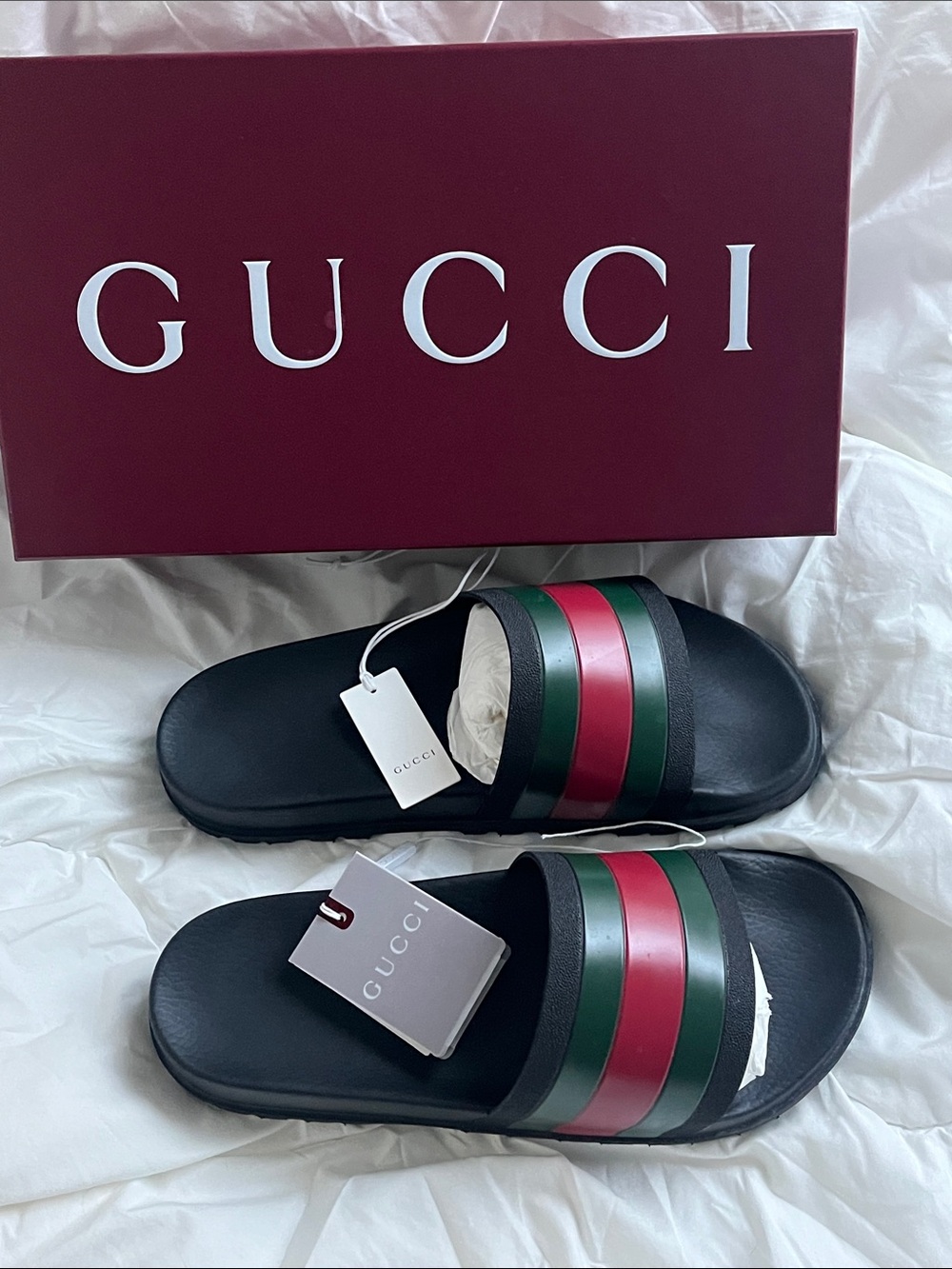 Gucci Black Slides with Red and Green Stripes Size 12 - Picture 10 of 11